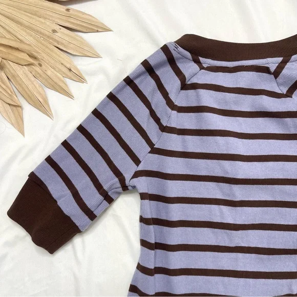 Anthropologie Maeve Half Sleeve Henley Ribbed Striped Jeweled Button Shirt Top - Picture 8 of 8